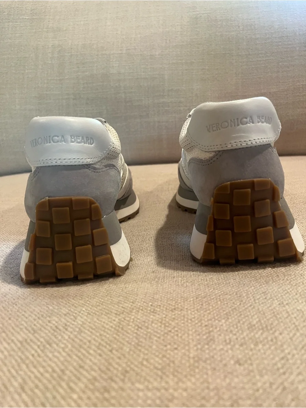 Veronica Beard Valentina Gray and White Mesh Platform Sneakers